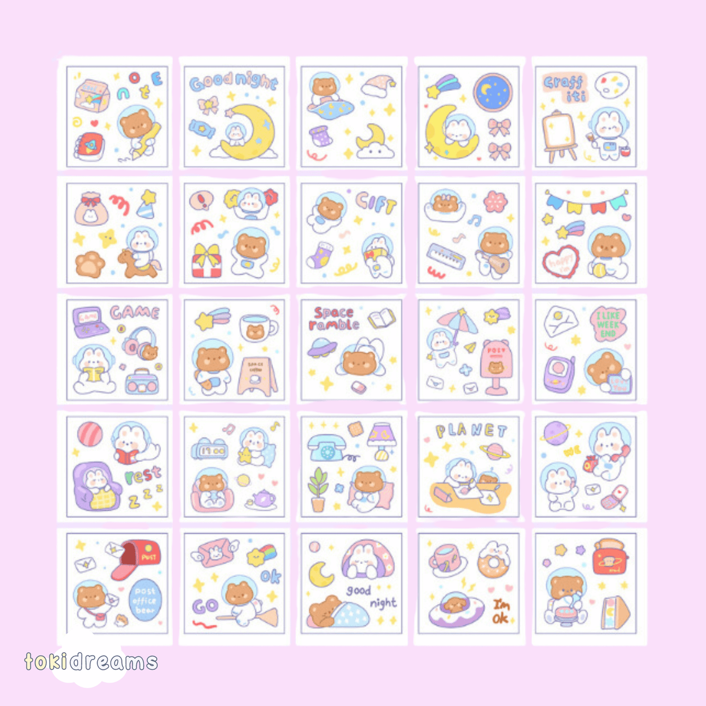 100pcs Happy Space Clear Stickers